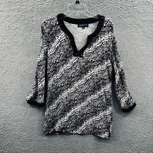 Women Artsy Snake Print Tunic Top XL Indie Stretch Studded V Neck Casual Relaxed